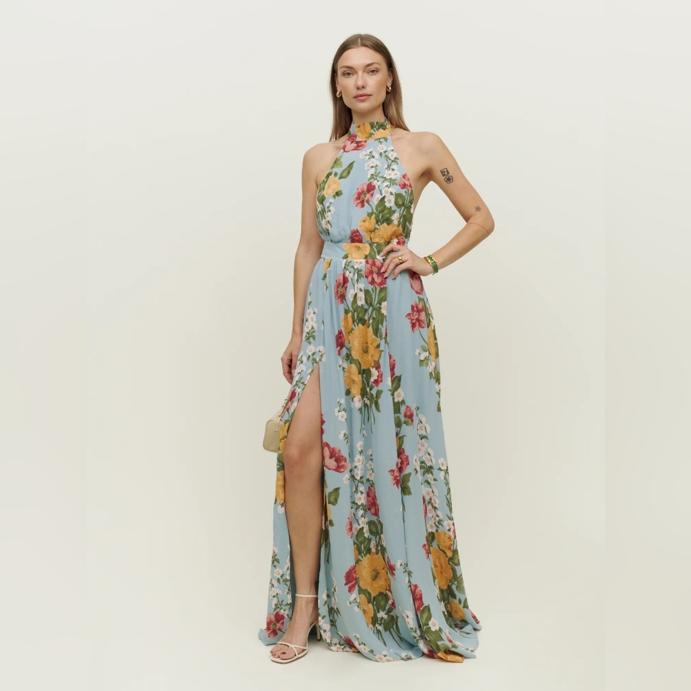 NWT Reformation Andee Floral Halter Neck Maxi Dress Size 10 in Florist